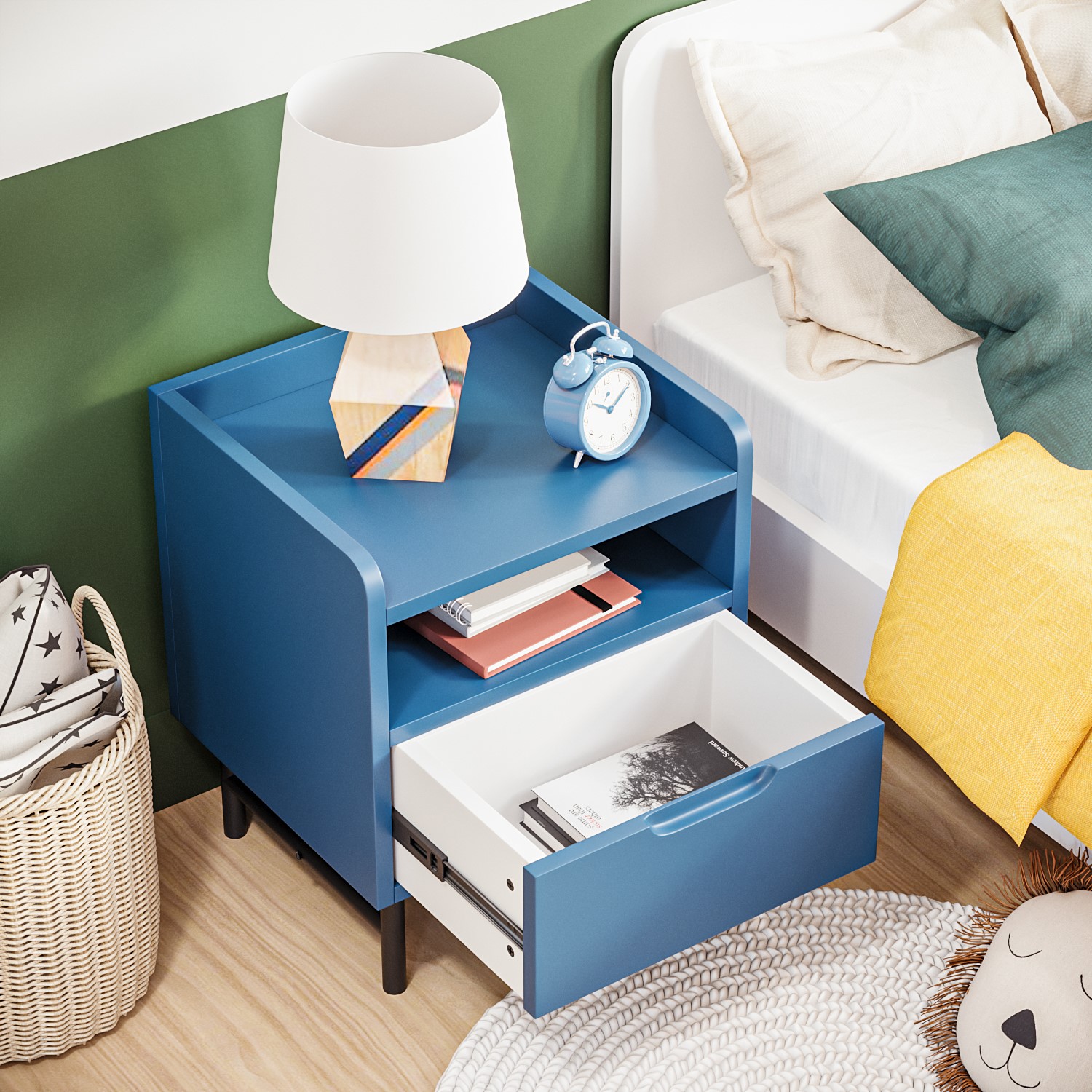 Read more about Kids blue bedside table with drawer rueben